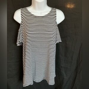Maurices Monochrome Striped Cold Shoulder Tank